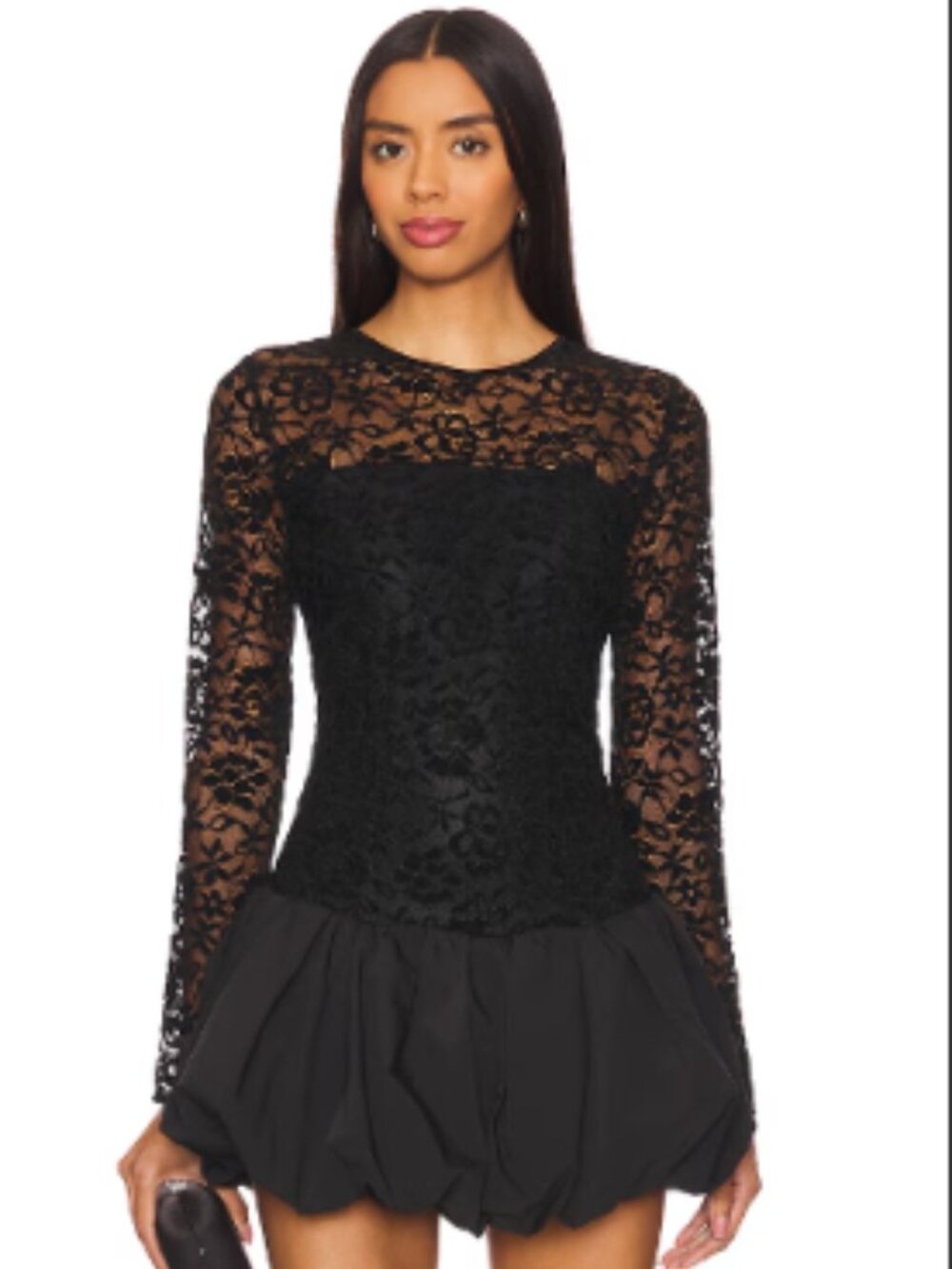 Amanda Uprichard Black Lace Long-Sleeve Mini Dress